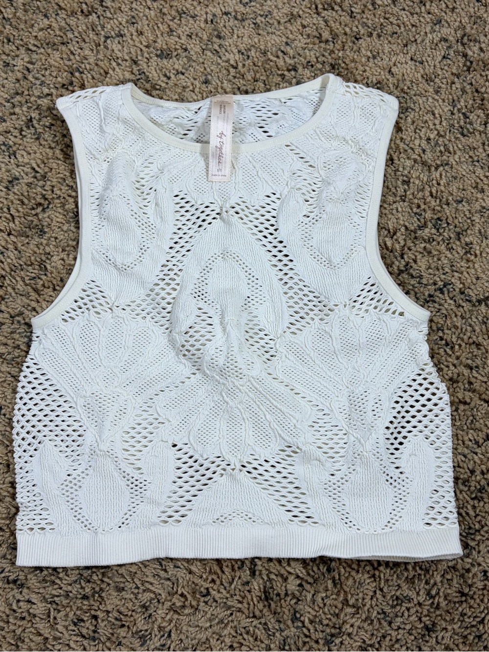 By Together White Open-Knit Floral Crochet Tank